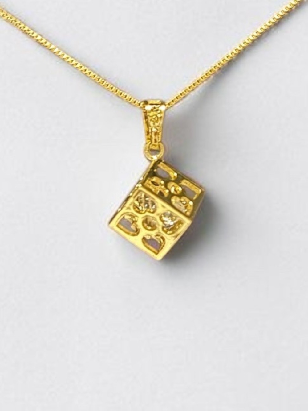 Gold Cube Charm Pendant Only